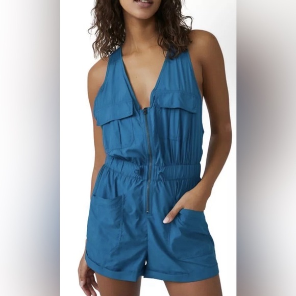 Free People Pants - Free People Movement Noiseless Back On Trek Romper $108 Sz XS Blue Teal